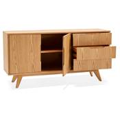 Meuble Bahut buffet design 'CHESTERFIELD' en bois naturel 2 portes et 3 tiroirs pieds en bois plaqué naturel