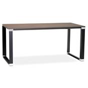 Bureau de direction droit design 'Business' plateau noyer pieds métal noir et chromé – 160 x 80 cm