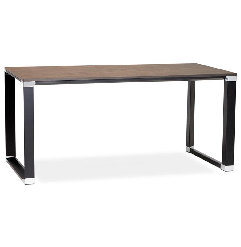 Bureau de direction droit design 'Business' plateau noyer pieds métal noir et chromé – 160 x 80 cm