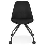 Petite chaise de bureau design à roulettes dossier bas 'SIMPLE' en tissu noir pieds en métal noir
