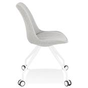 Petite chaise de bureau design à roulettes dossier bas 'SIMPLE' en tissu gris pieds en métal blanc