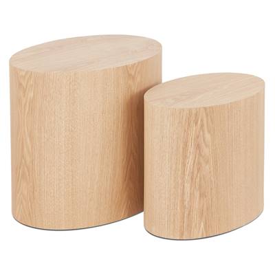 Set de 2 Tables d'appoint guéridons design ovales 'DUO' en bois finition naturelle