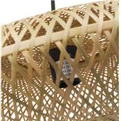 Suspension design ronde 'FLAT BALL' abat jour en bambou structure en métal noir réglable - Ø 50 cm