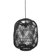 Suspension design ronde 'OMBRA' abat jour rotin noir structure métal noir réglable en hauteur