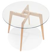 Petite table à diner ronde scandinave 'LITEN' plateau en verre et 4 pieds bois naturel - Ø 100 cm
