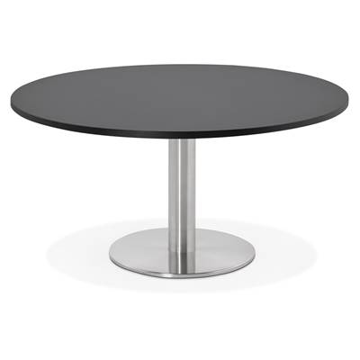 Table basse ronde lounge 'KARA MINI' noire en bois et pied central en acier brossé - Ø 90 cm