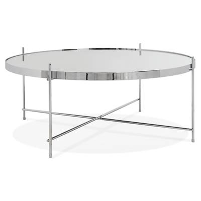Table basse ronde 'ELEMENTO XL' plateau en verre miroir chromé 4 pieds en métal chromé - Ø 80 cm