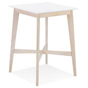Table haute design carré 'RUSTIK' en bois blanc avec 4 pieds en bois naturel