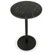 Table bar Mange-debout design 'RULLA' en pierre effet marbre noir pied central métal noir - Ø 60 cm