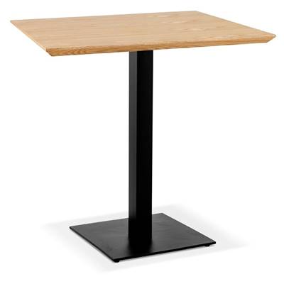 Petite table industriel carré 'FERRO' en bois naturel pied central métal noir – 68 x 68 cm