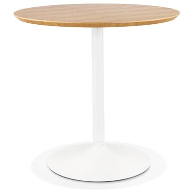 Table de salle à manger ronde industriel 'SPARK' en bois naturel pied central rond en métal blanc - Ø 80 cm