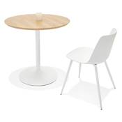 Table de salle à manger ronde industriel 'SPARK' en bois naturel pied central rond en métal blanc - Ø 80 cm