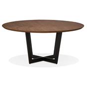 Table de salle à manger ronde 'VÄN' plateau finition noyer et pieds en métal noir - Ø 120 cm