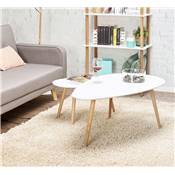 Tables basses scandinaves gigognes ovales 'Sisko' plateau bois blanc 3 pieds en bois - 116 x 66 cm