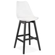 Tabouret de bar design 'CHAIRMAN BLACK EDITION' blanc avec 4 pieds en bois noir dossier haut