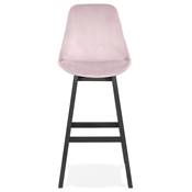 Tabouret de bar design 'CHAIRMAN BLACK EDITION' en velours rose 4 pieds en bois noir dossier haut
