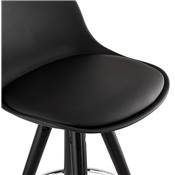 Tabouret de bar 'BLACK CIRCLE' noir 4 pieds en bois noir repose pieds en métal chromé dossier haut