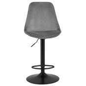 Tabouret de bar réglable 'BAROK' pivotant velours gris pied et repose pieds métal noir dossier haut