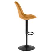 Tabouret bar réglable 'BAROK' pivotant velours moutarde pied et repose pieds métal noir dossier haut