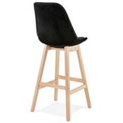 Tabouret de bar design scandinave 'CHAIRMAN' en velours noir 4 pieds en bois naturel et dossier haut