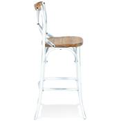 Tabouret de bar vintage 'MAKINA' bois finition noyer effet vieilli 4 pieds métal blanc dossier haut