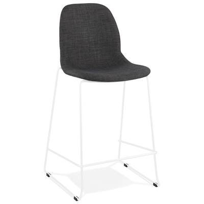 Tabouret de snack mi-hauteur empilable 'VERK MINI' tissu gris 4 pieds métal blanc dossier haut