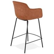 Tabouret snack mi-hauteur accoudoirs 'CARINO MINI' microfibre marron 4 pieds métal noir dossier haut