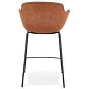Tabouret snack mi-hauteur accoudoirs 'CARINO MINI' microfibre marron 4 pieds métal noir dossier haut