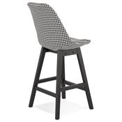 Tabouret snack mi-hauteur design 'CHAIRMAN MINI' tissu pied de poule 4 pieds bois noir dossier haut