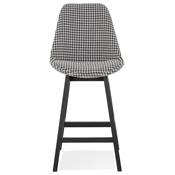Tabouret snack mi-hauteur design 'CHAIRMAN MINI' tissu pied de poule 4 pieds bois noir dossier haut