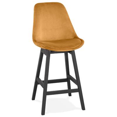 Tabouret snack mi-hauteur 'CHAIRMAN MINI BLACK EDITION' velours moutarde 4 pieds noir dossier haut