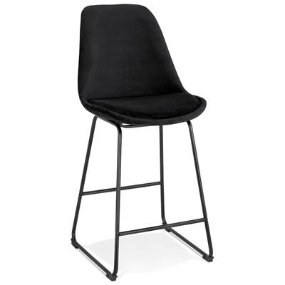 Tabouret de snack mi-hauteur 'GUSTO MINI' velours noir pieds tréteaux en métal noir dossier haut