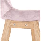 Tabouret snack mi-hauteur scandinave 'CHAIRMAN MINI' velours rose 4 pieds bois naturel dossier haut