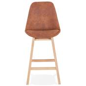 Tabouret de snack mi-hauteur scandinave 'CHAIRMAN MINI' microfibre marron 4 pieds bois dossier haut