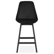 Tabouret snack mi-hauteur 'CHAIRMAN MINI BLACK EDITION' velours noir 4 pieds bois noir dossier haut