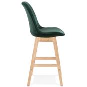 Tabouret de snack mi-hauteur scandinave 'CHAIRMAN MINI' velours vert 4 pieds bois dossier haut