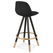 Tabouret de snack mi-hauteur 'MODEN MINI' tissu 4 pieds bois noir et doré repose pieds dossier haut