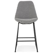 Tabouret de snack mi-hauteur 'GUSTO MINI' tissu pied de poule pieds tréteaux métal noir dossier haut