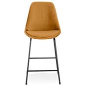 Tabouret de snack mi-hauteur 'GUSTO MINI' velours moutarde pieds tréteaux en métal noir dossier haut