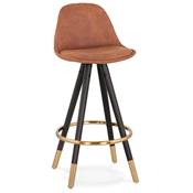 Tabouret snack mi-hauteur 'MODEN MINI' microfibre marron 4 pieds bois noir métal doré dossier haut