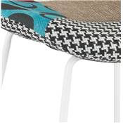 Tabouret de snack mi-hauteur 'KESKI MINI' tissu patchwork mulitcolor 4 piedsmétal blanc dossier haut