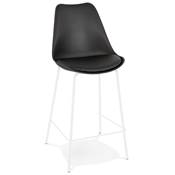 Tabouret de snack mi-hauteur 'KESKI MINI' noir 4 pieds et repose pieds en métal blanc dossier haut