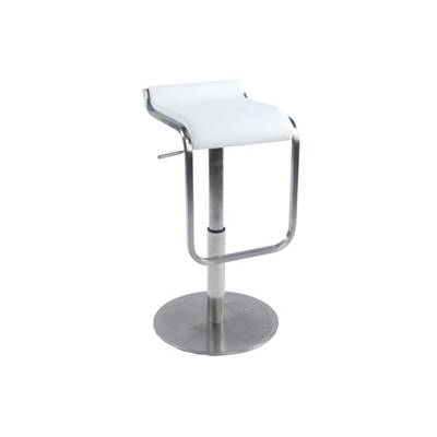 Tabouret de bar réglable design 'Linéa' pivotant blanc pied central en acier brossé et dossier bas