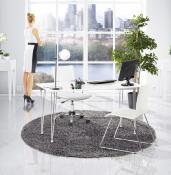 Lampe à poser design 'Globo' abat-jour rond blanc structure et socle en métal chromé