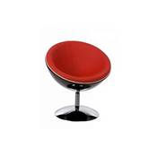 Fauteuil design boule SPHERE pivotant rouge et noir pied chromé
