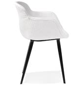 Chaise design lounge à accoudoirs 'NICE' en tissu bouclé blanc avec 4 pieds en métal noir