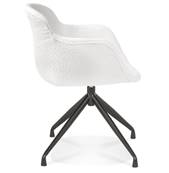 Chaise design pivotante à accoudoirs 'TICKY' en tissu bouclé blanc avec 4 pied en métal noir