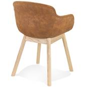 Chaise design à accoudoirs 'MAJESTY' en microfibre marron et 4 pieds en bois naturel