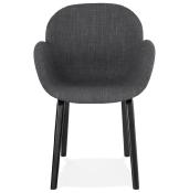 Chaise design scandinave à accoudoirs 'Readblack' en tissu gris anthracite avec 4 pieds en bois noir
