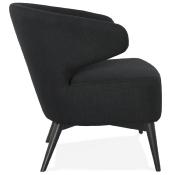 Fauteuil lounge design à accoudoirs 'BLACK COBBE' en tissu noir pieds en bois noir